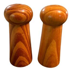 Vtg Oak Wood Turned Salt Pepper Shakers MCM Retro